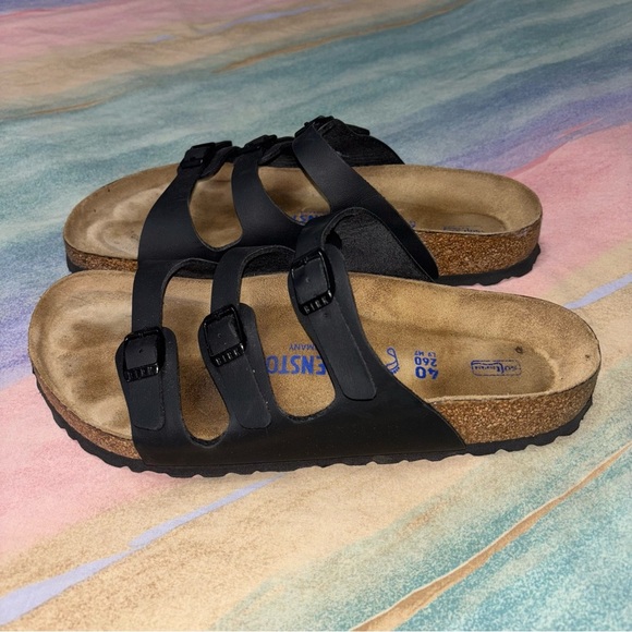 Birkenstock Florida Birko Flor Soft Footbed - Black sandals women’s  size 9 - Picture 7 of 11